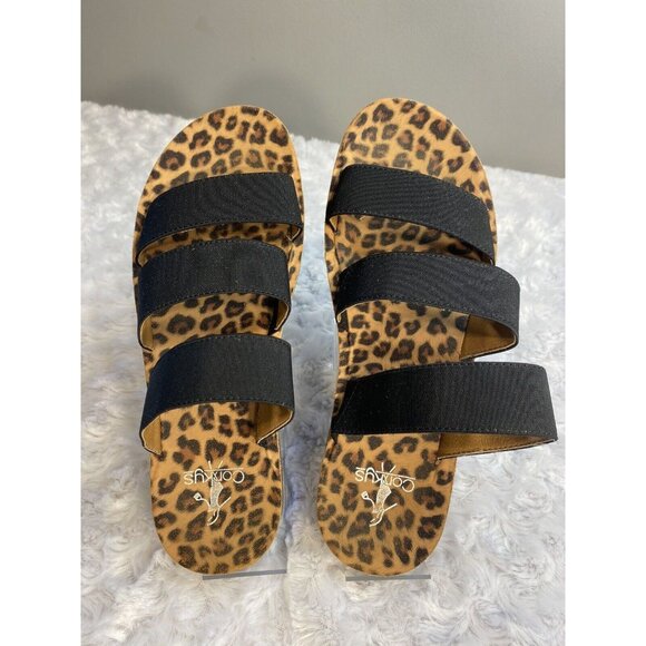 Corkys Shoes - Corkys Flat Sandals Size 7 Black 3 Stretchy Straps Slip On Comfortable